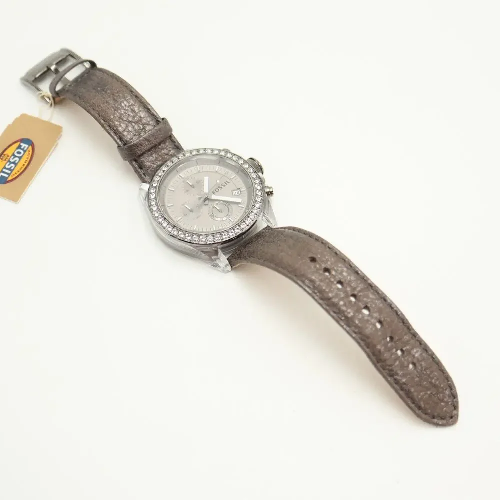 Fossil Decker 42mm Clear Chronograph Watch Gray Leather CH2842 NWT New Battery